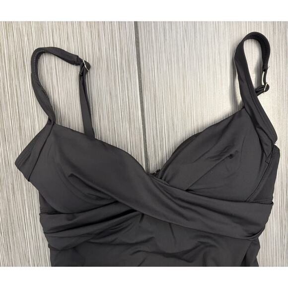 Anne Cole Black Twist-Front Ruched One-Piece Swimsuit Size 8 Classic Adjustable - Picture 2 of 5
